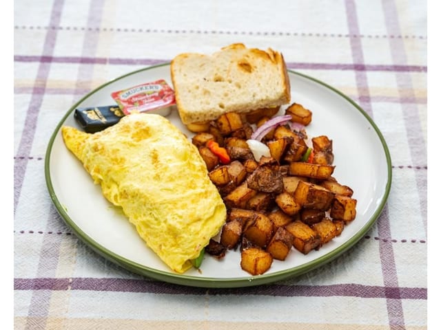 Bacon, Avocado & Swiss Cheese Omelette.